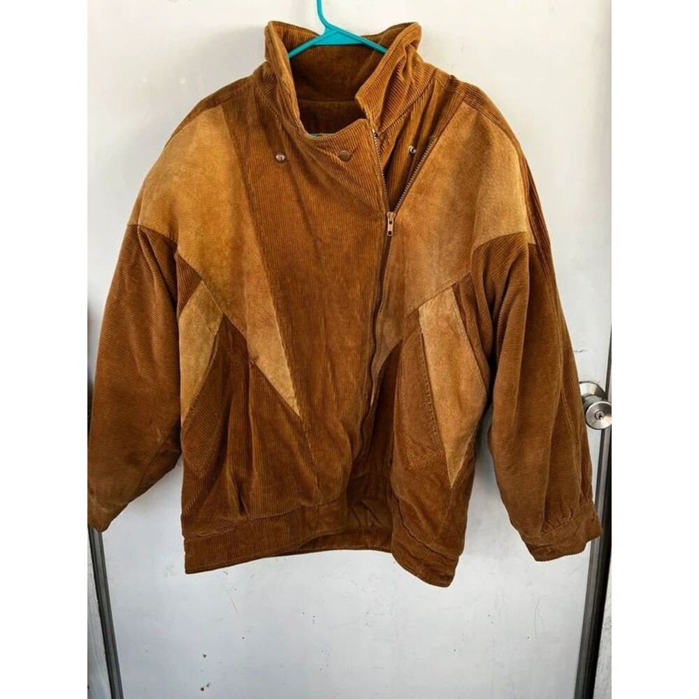 Vintage 80s 70s leather corduroy women’s patchwork jacket L